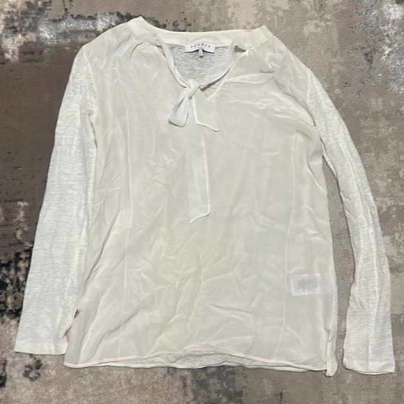 Sandro Paris Ivory Bow Neck Long Sleeve Sheer Blouse Top Women's - Picture 3 of 8